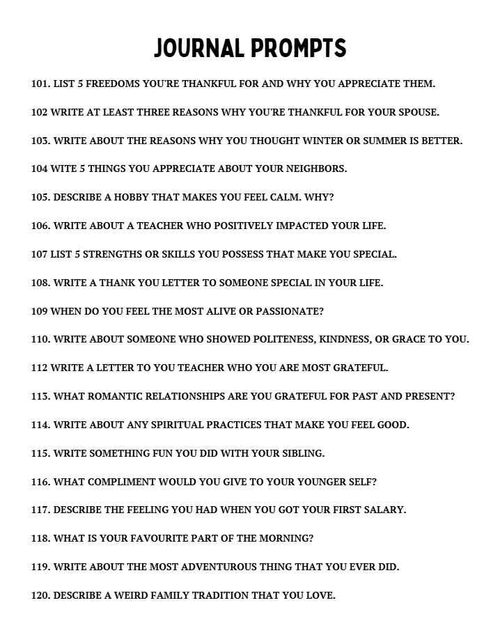 120 Gratitude Journal Prompts