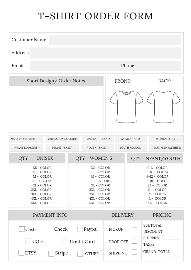 Item order form templates