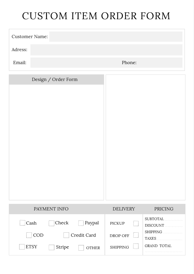 Item order form templates