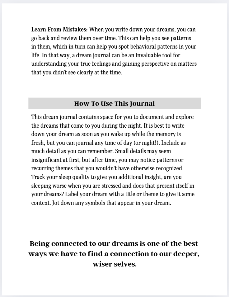Dream Journal and Diary