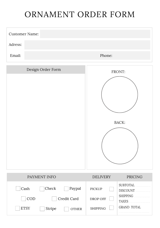 Item order form templates